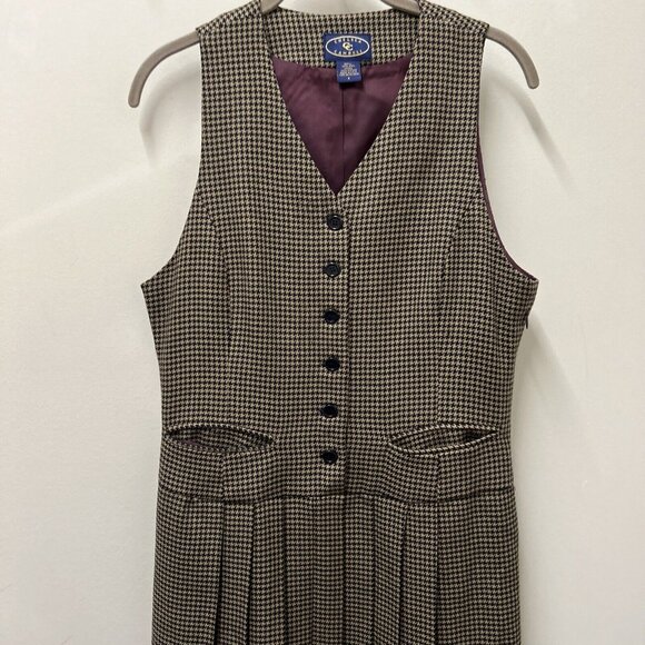 VTG Chelsea Campbell Womens Dress Jumper 8 Tan Houndstooth 100% Wool Academia - Picture 3 of 12